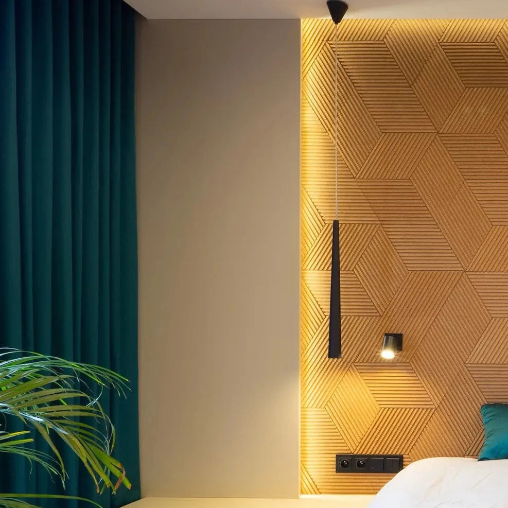 DIAMOND STRIPE 3D Cork Acoustic Wall Panels in bedroom interior DecorMania UK